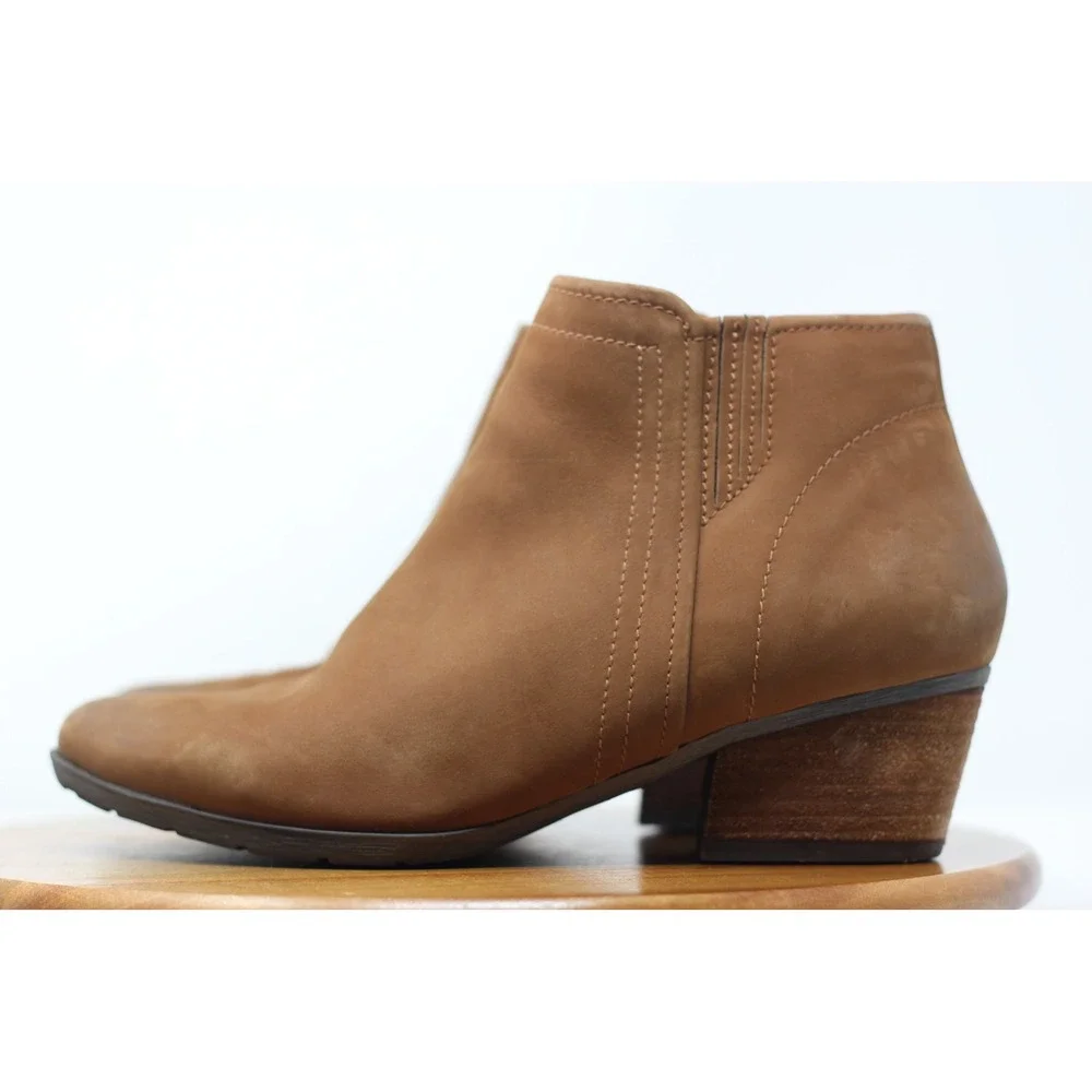 Blondo Valli Waterproof Ankle Boots Leather‎ Block Heel Brown Booties Size 10M